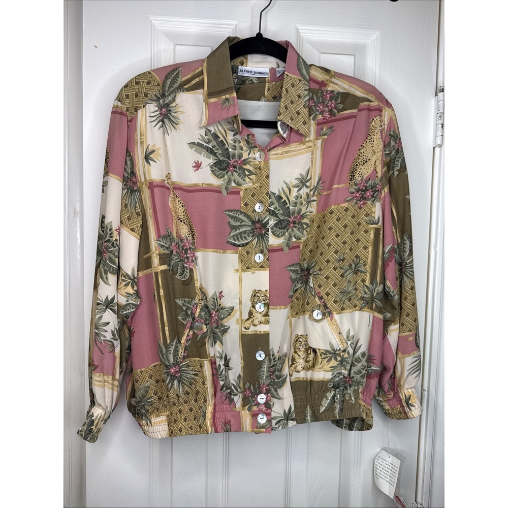 VTG Alfred Dunner Womens Top Silk Long Sleeve Floral Grandmacore NWT 8 petite